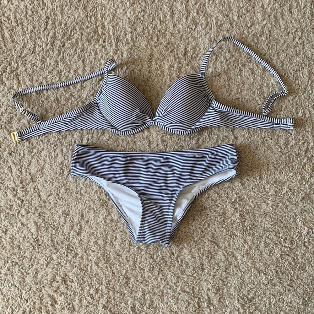 Target blue and white striped swim suit